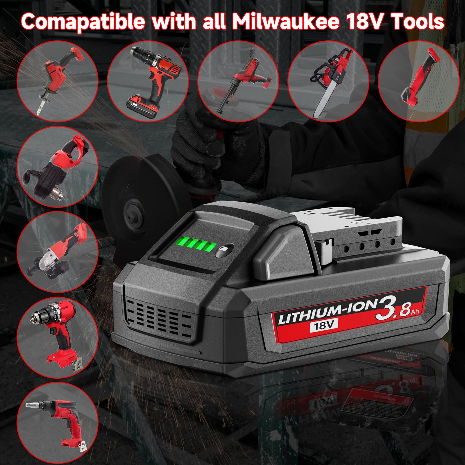 JUNWOOD Milwaukee 18V 3.8Ah two-pack back view showing robust build.