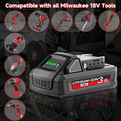 JUNWOOD Milwaukee 18V 3.8Ah two-pack back view showing robust build.