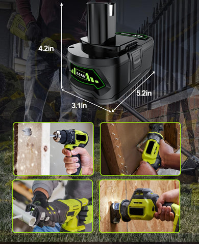JUNWOOD Ryobi 18V battery close-up shows build quality.