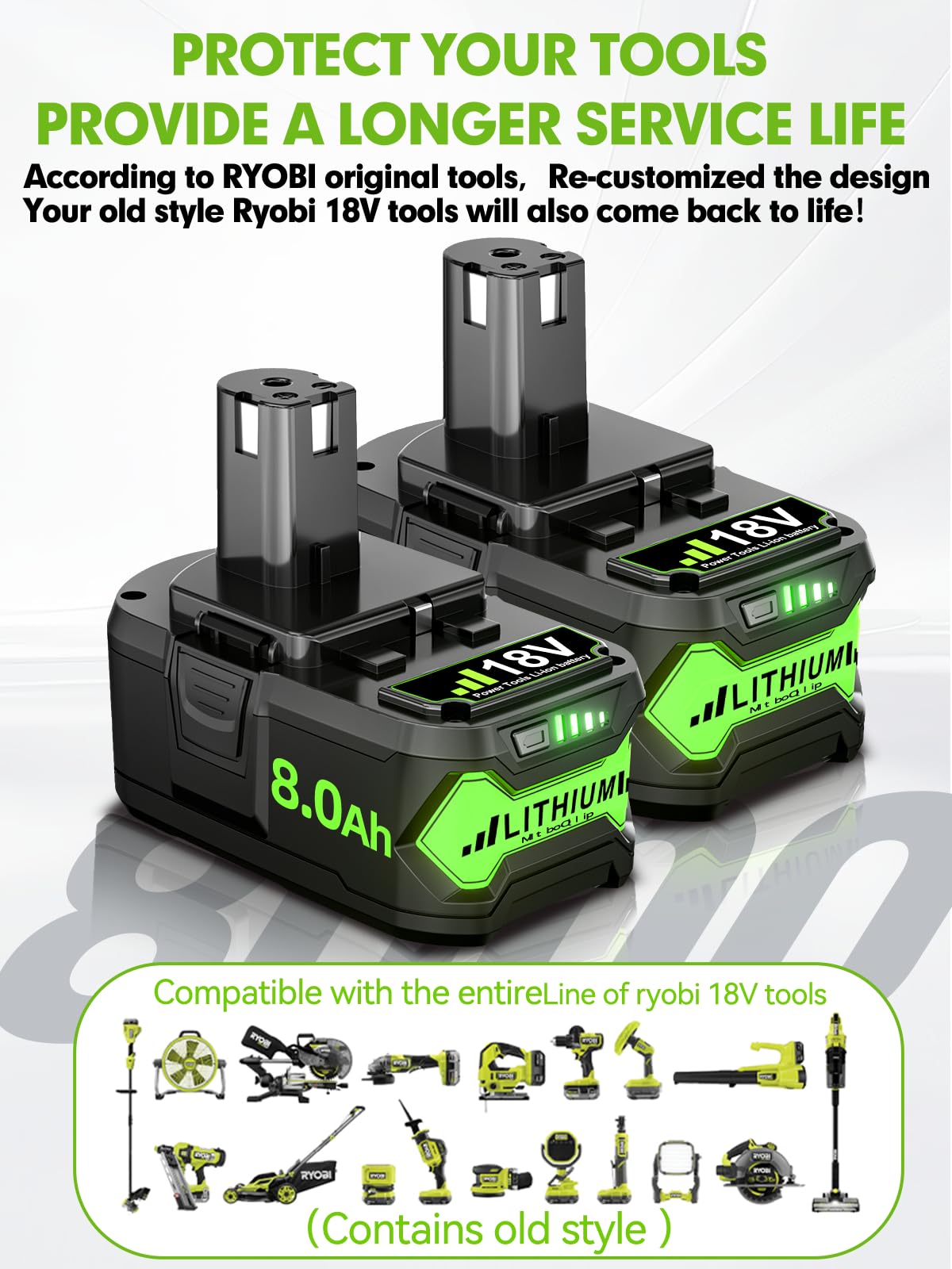 JUNWOOD Ryobi 18V LED indicators show charge level during use.