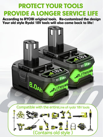 JUNWOOD Ryobi 18V LED indicators show charge level during use.