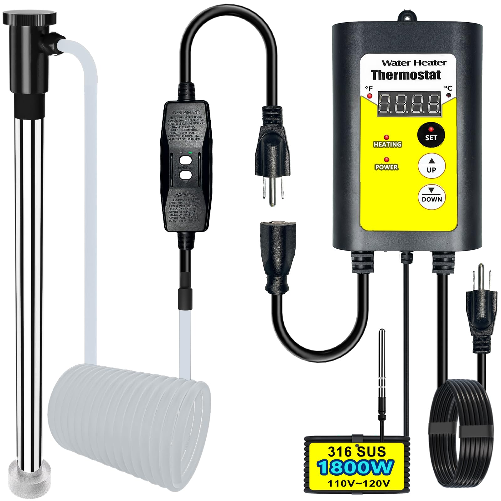 JUPSDDTH 1800W immersion heater connected to stock tank outlet for quick warm water