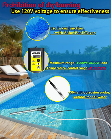 JUPSDDTH 316L steel heater rod resists chlorine and saltwater for durability