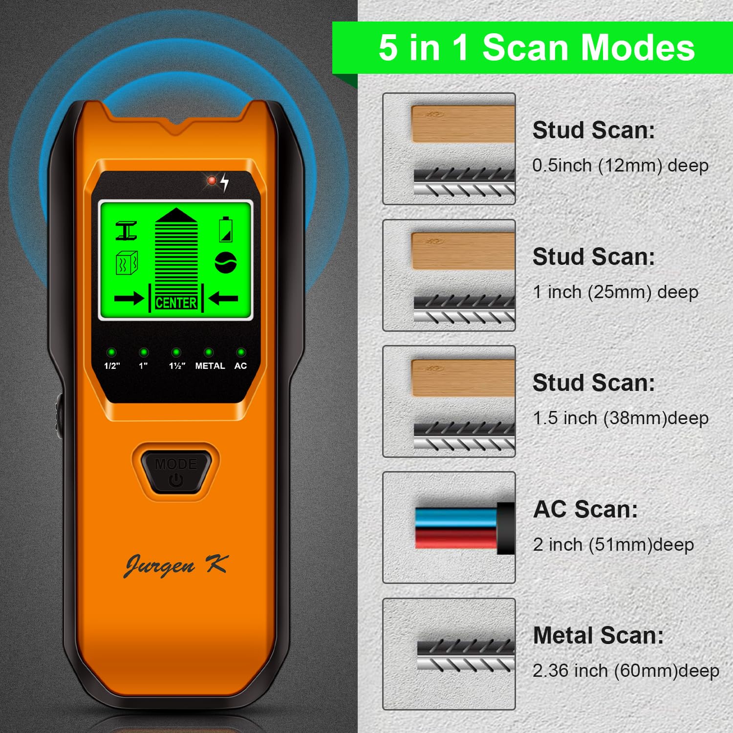Jurgen K Tangerine stud finder during calibration for precise results.