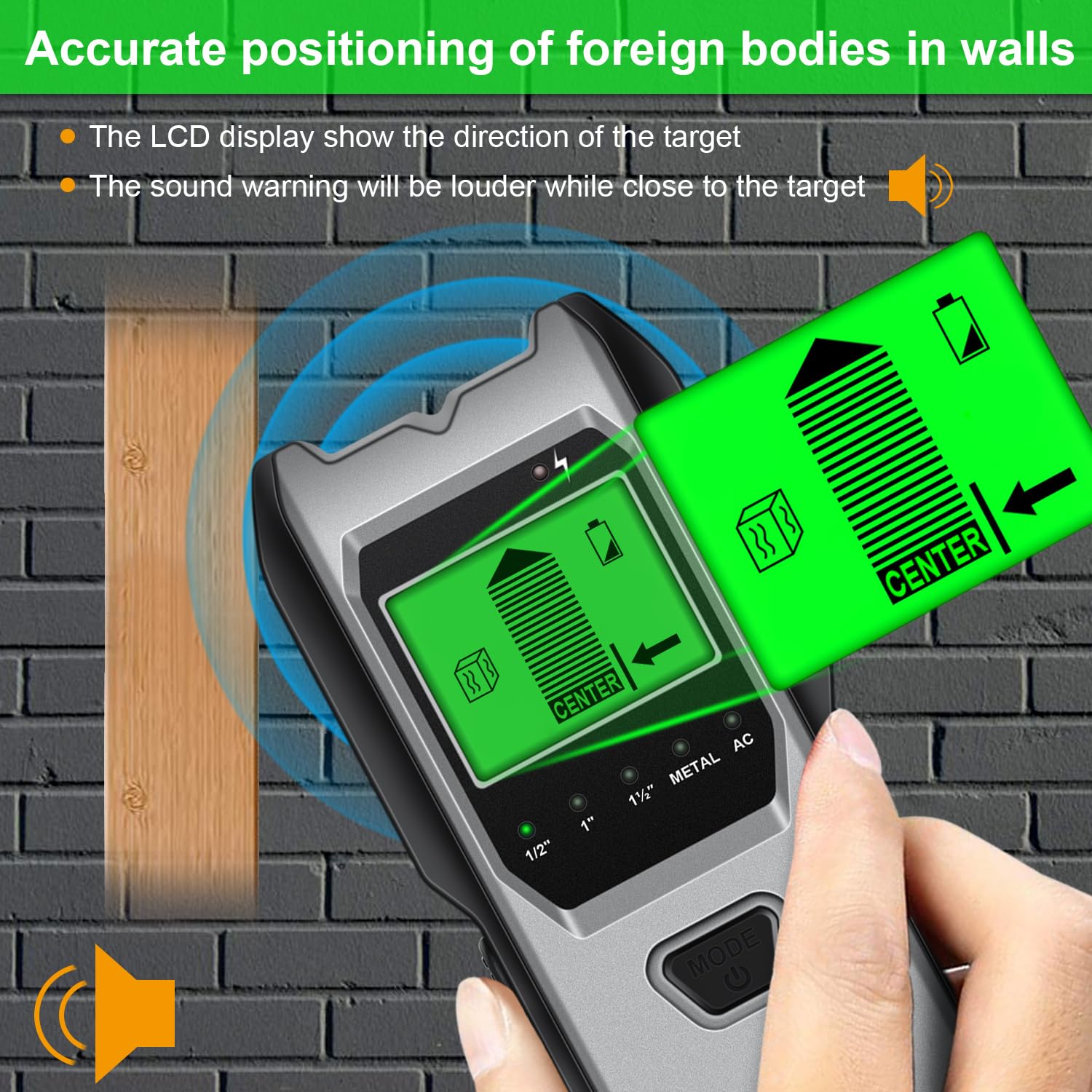 Jurgen K TH530 detects wood, metal, and AC wires behind walls