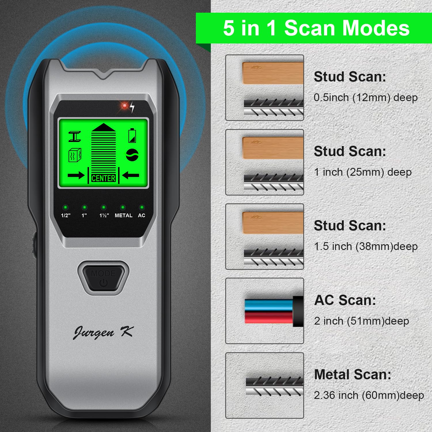 Jurgen K TH530 wall scanner emits a beep to confirm findings