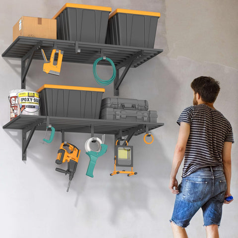 Jusgym heavy-duty shelf side view highlights reinforced frame stability