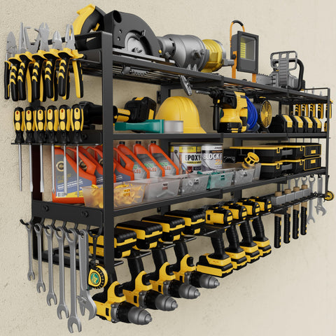 Jusgym 49.4'' large power tool organizer wall mount shows a sturdy steel frame for garage storage.