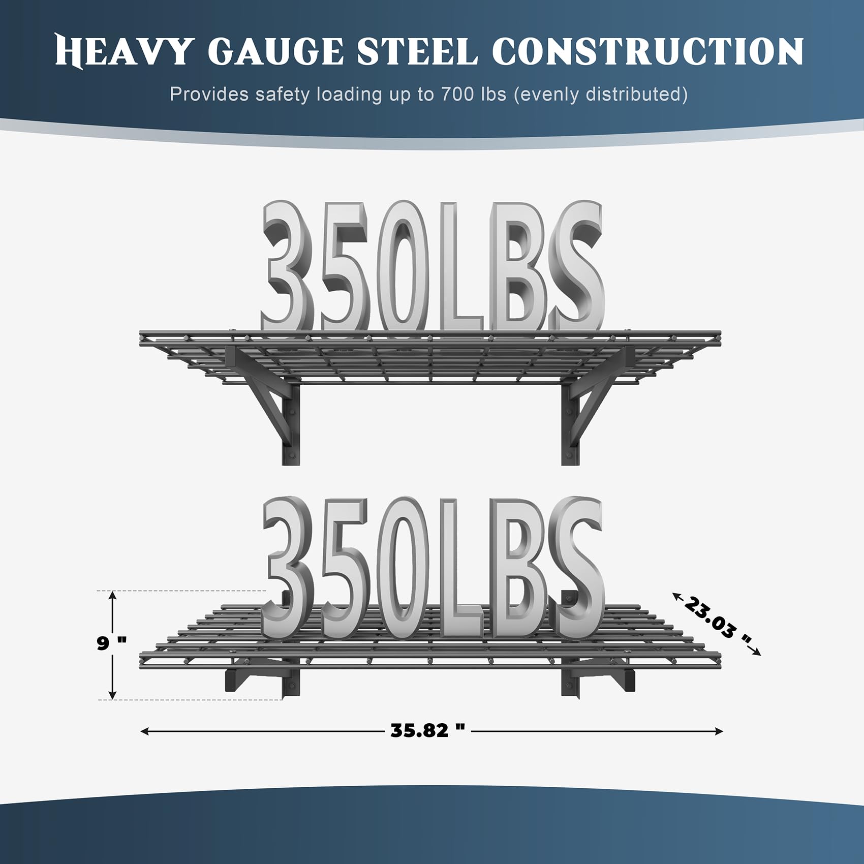 Jusgym 700lb capacity wall shelf demonstrates robust storage for tools.