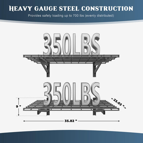 Jusgym 700lb capacity wall shelf demonstrates robust storage for tools.