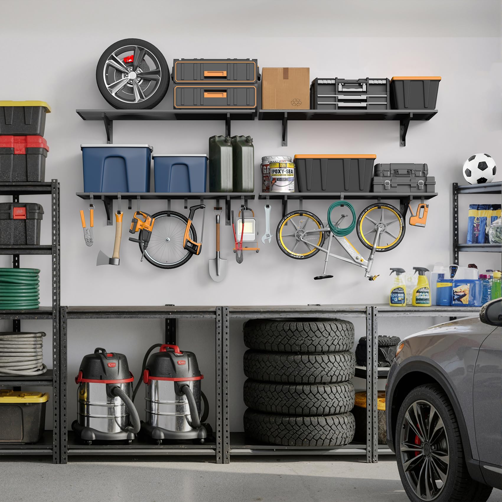 Jusgym durability and space-saving design ideal for garages and workshops.