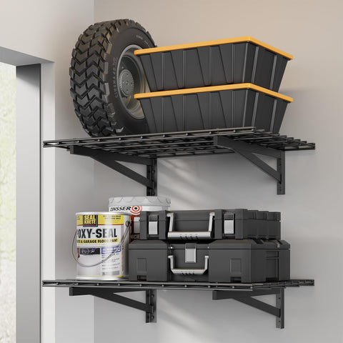 Jusgym heavy-duty garage shelves installation showing quick mounting and stable brackets.