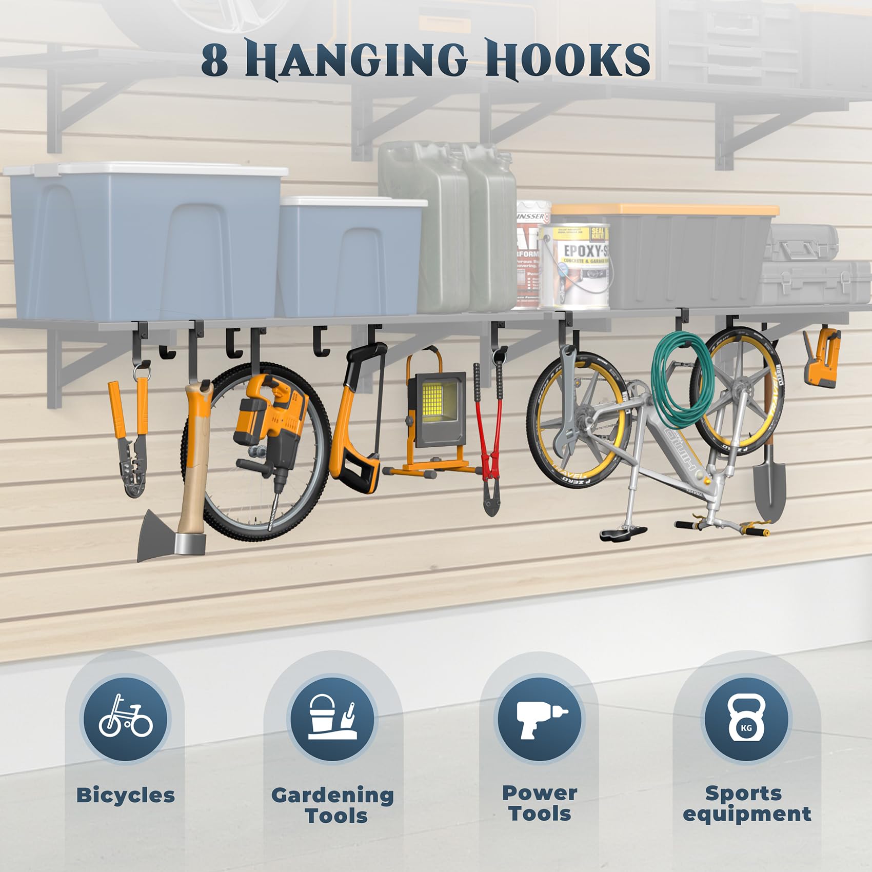 Jusgym shelving mounted on wall with studs demonstrates secure installation.