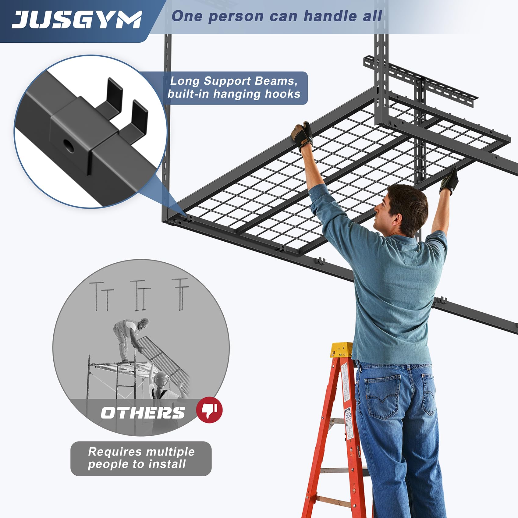 Jusgym height-adjustable rack suits 26-40 inch ceilings for clearance