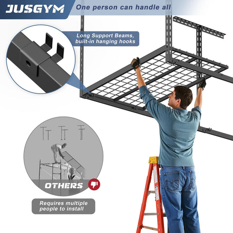 Jusgym overhead garage storage height adjustment in 20–40 inches for ceiling clearance