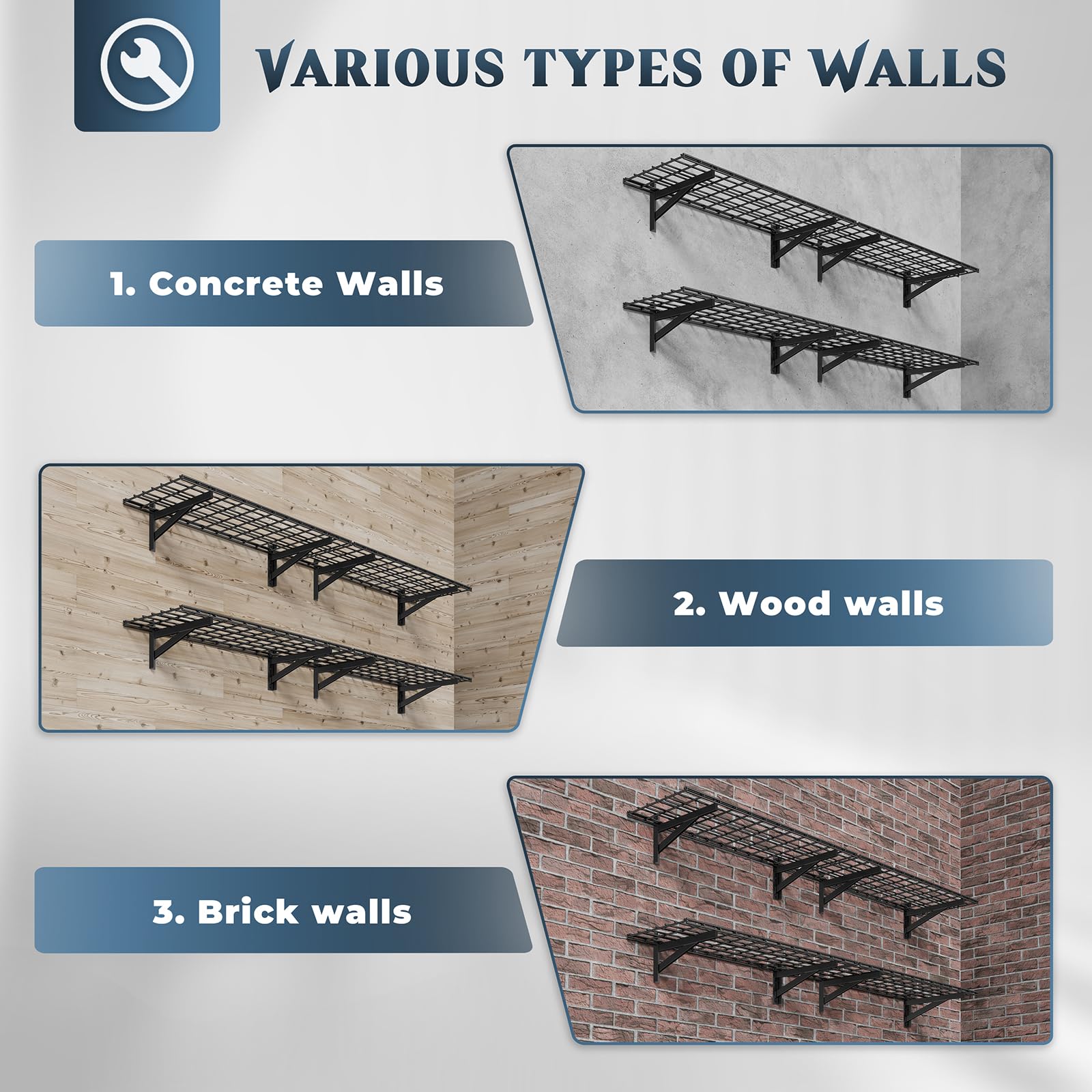 Jusgym shelf grid mesh design prevents sag while promoting airflow and dust control.