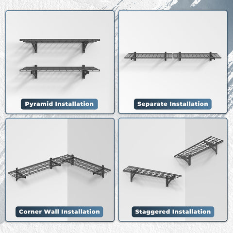 Jusgym mesh shelves securely hold tires and bins with open-grid airflow.