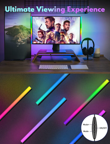 JUSJUBR RGB monitor lights, USB powered, fuss-free setup on desk.