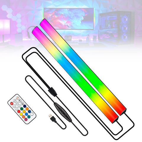 JUSJUBR 2PC RGB under-monitor light, front view, adds vibrant ambient color to your desk.