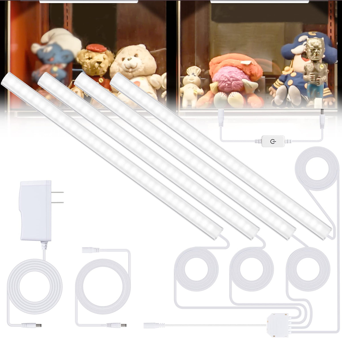 JUSJUBR 4-pack cold white shelf lights 12 inch for bright, even display illumination