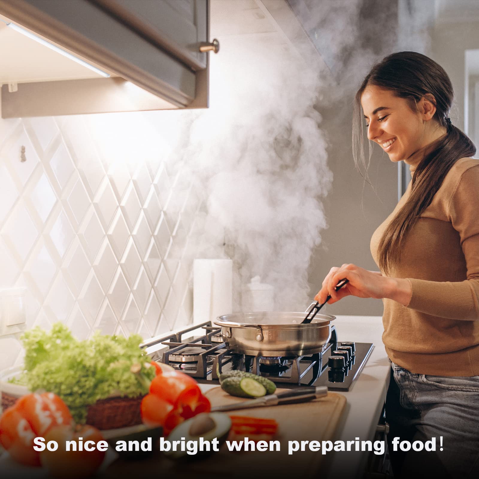 JUSJUBR invisible narrow light bar provides discreet shelf illumination.