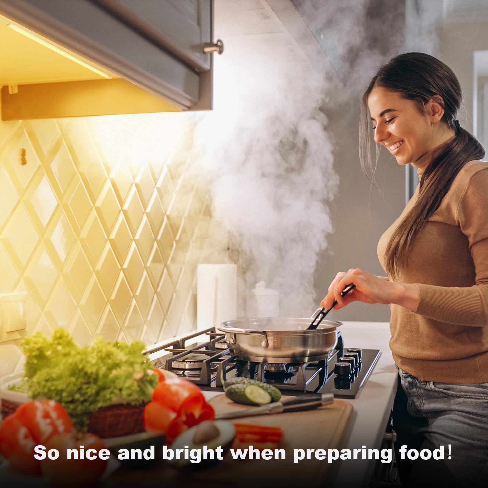 JUSJUBR LED bars feature a brushed aluminum finish for a clean kitchen look.
