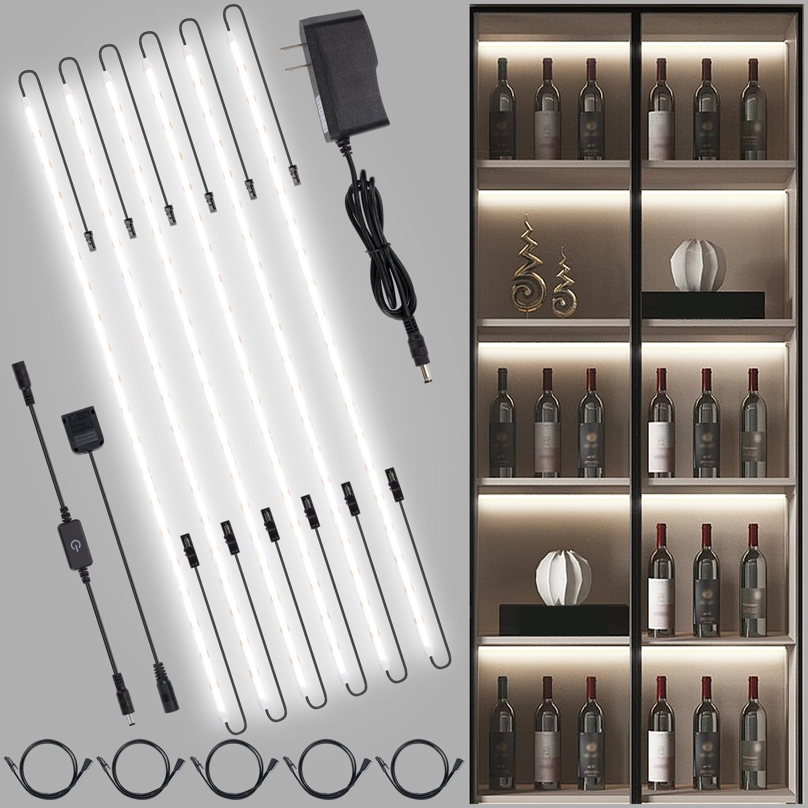 JUSJUBR LED shelf lights six-pack illuminate shelves evenly for display