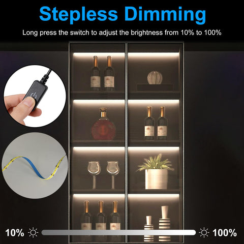 Close-up of dimmable COB LED strip from JUSJUBR for brightness control