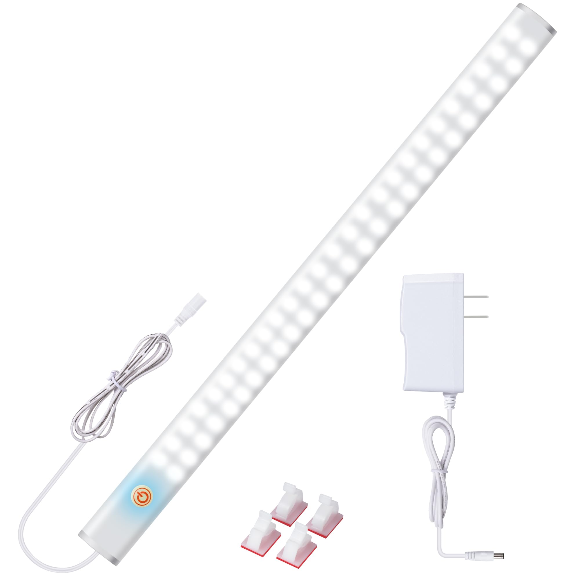 JUSJUBR LED under-cabinet light with diffused 54-LED panel for bright countertop illumination.
