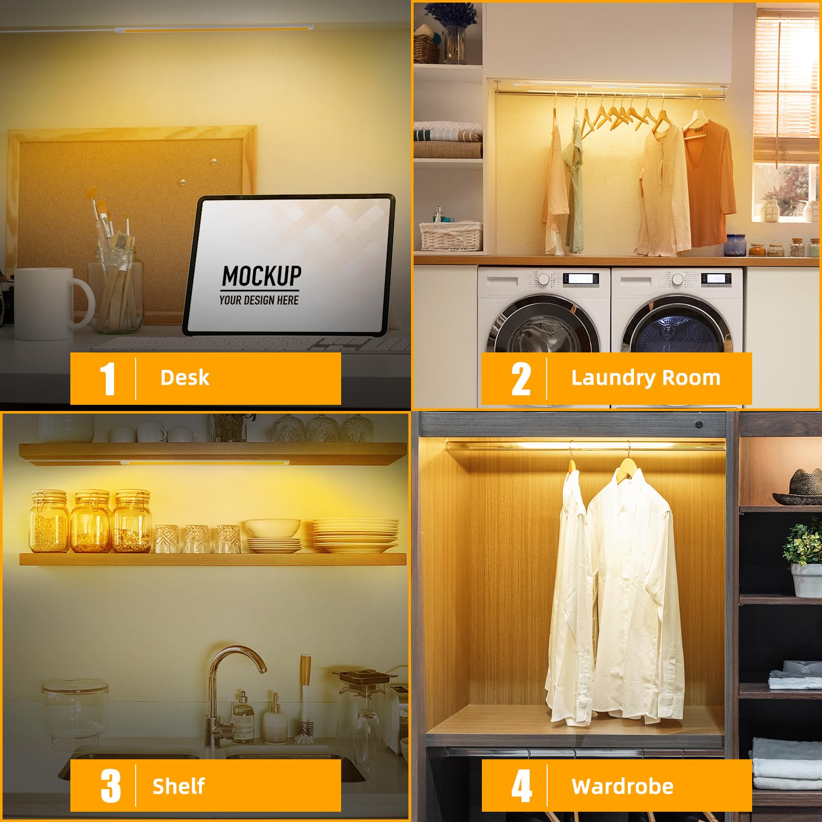 JUSJUBR pantry and shelf lighting brightens kitchens, closets, and display areas.