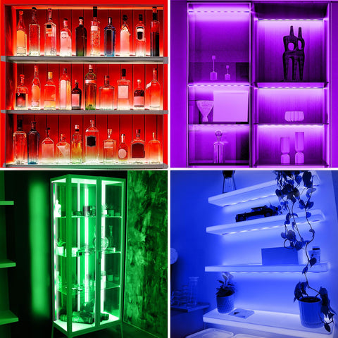 Desk area lit by JUSJUBR RGB shelf lights for ambient work ambiance.