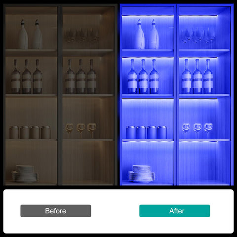 Display case lighting with JUSJUBR RGB bars adds inviting accents.