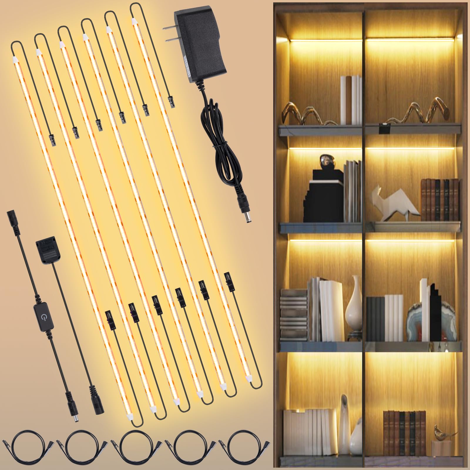 JUSJUBR shelf lights 6-pack ready for under cabinet illumination and display enhancement.