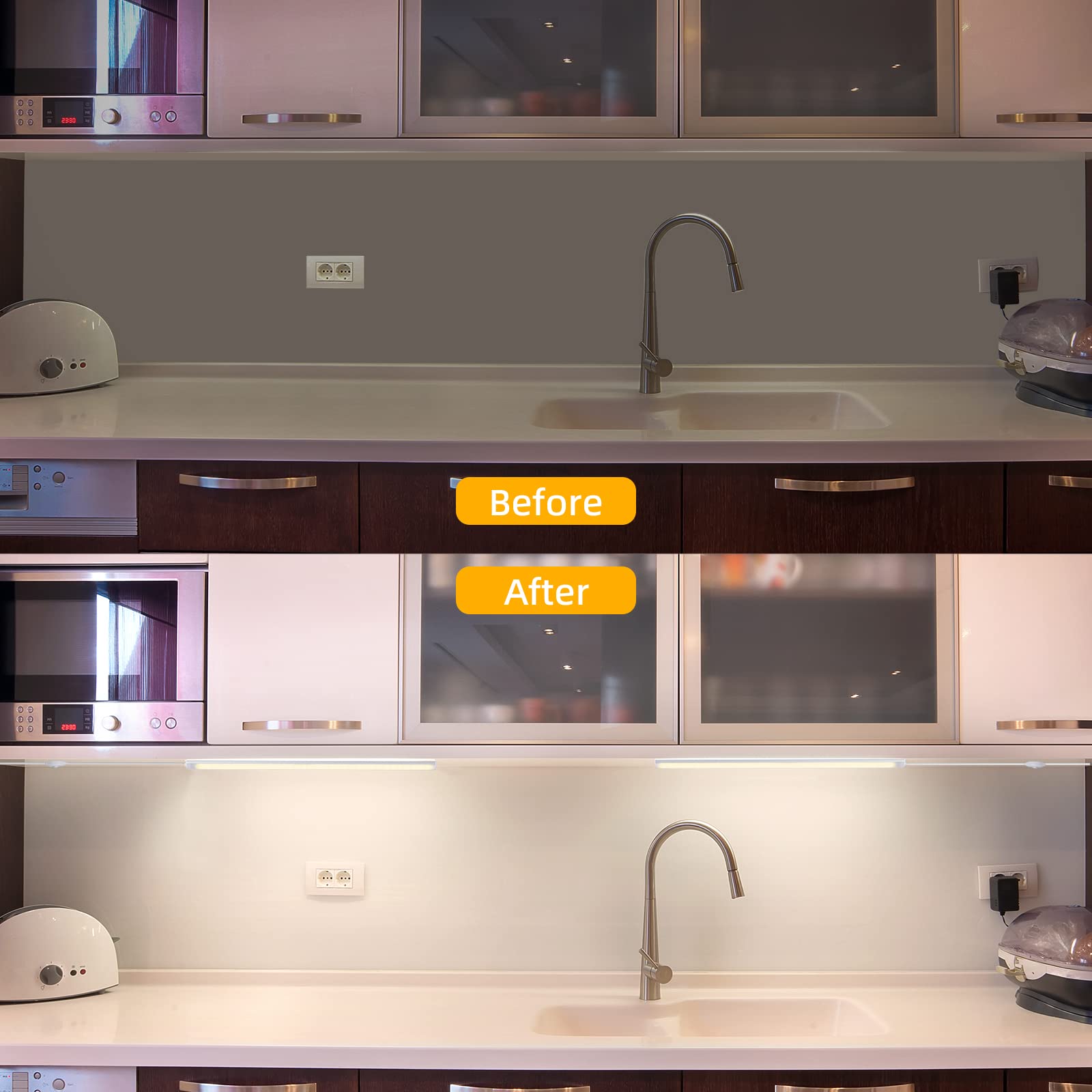 JUSJUBR thin-profile LED strip remains unobtrusive beneath cabinets for clean, modern illumination.