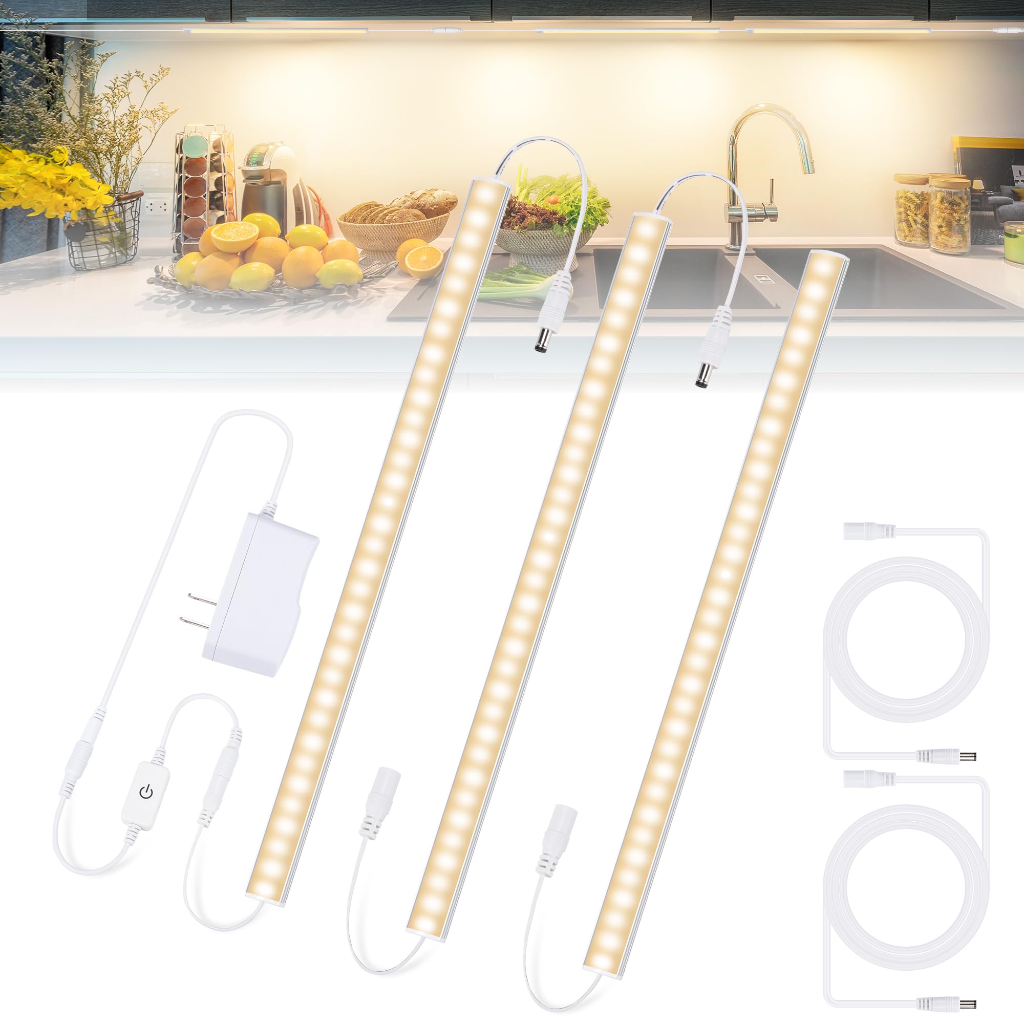 JUSJUBR three-bar under-cabinet light kit provides even kitchen illumination
