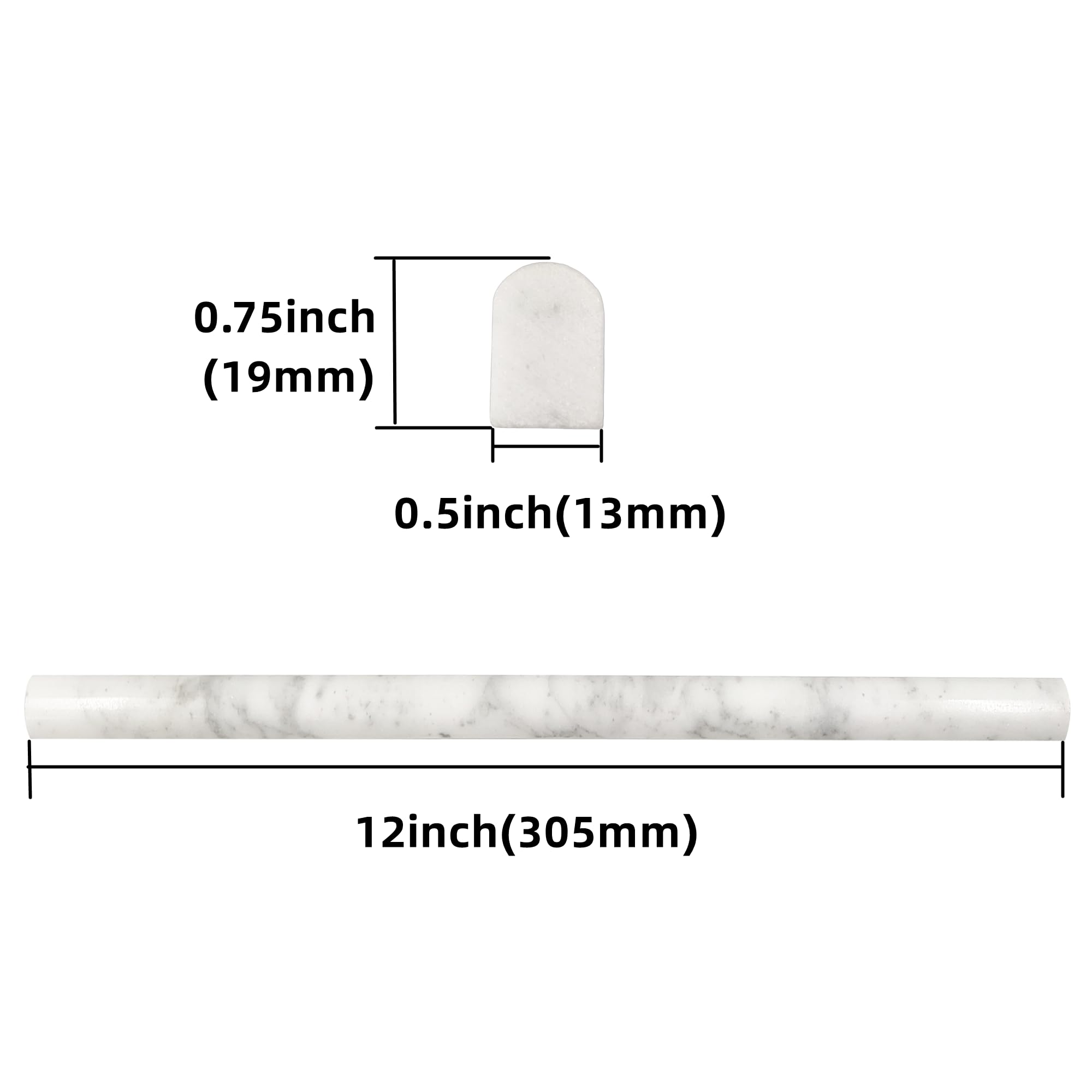 Jusmioke Carrara marble pencil liner tile installed along shower wall edge.