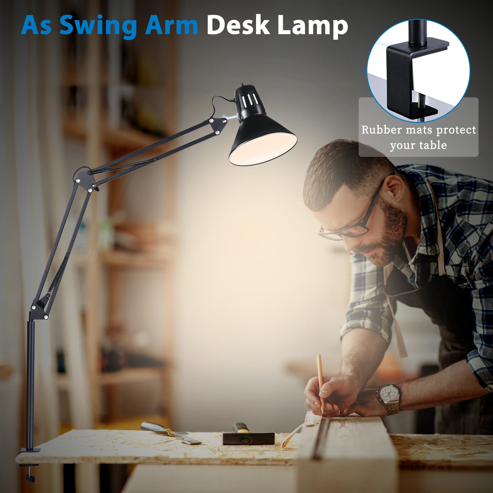 Juttilax clip-on lamp with rubber pad protects desk surfaces