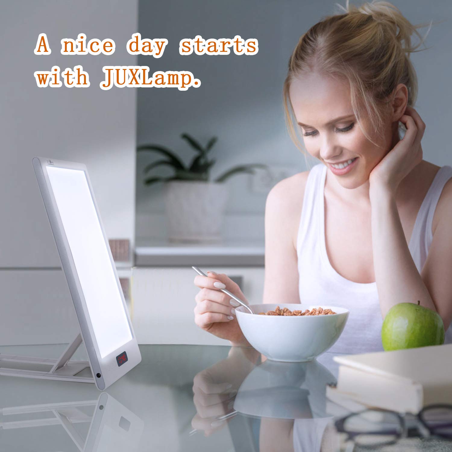 JUXLamp app control shown on a smartphone for quick adjustments.