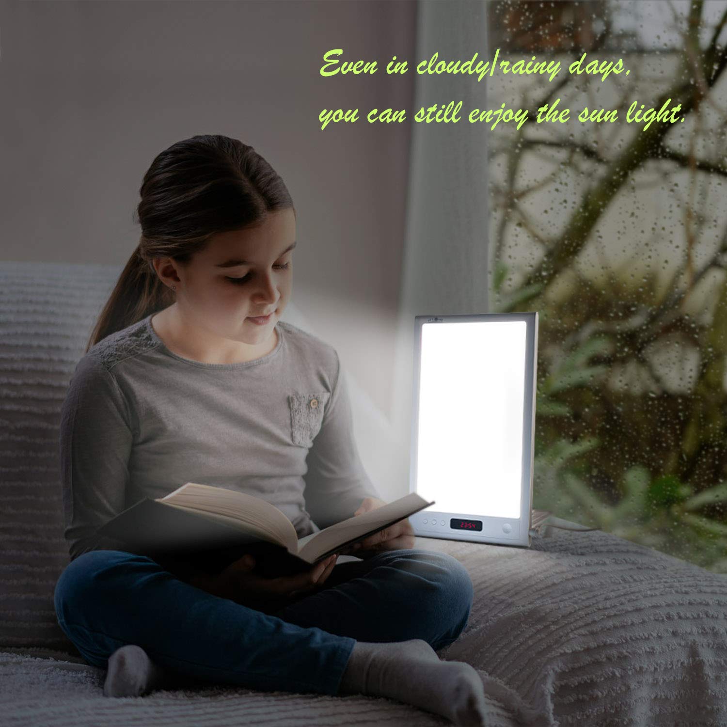 JUXLamp compact design fits neatly on a nightstand or desk.