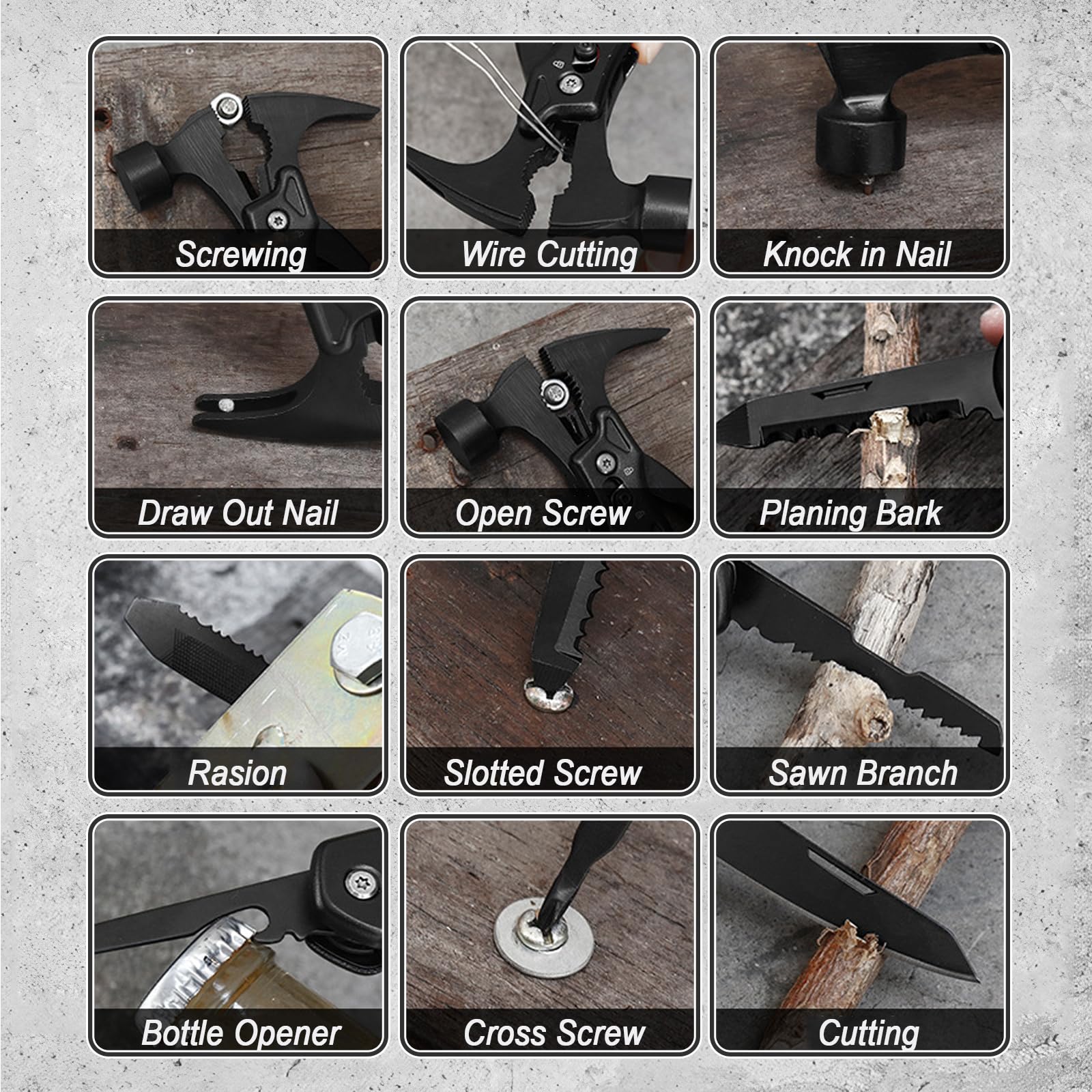JUXWONE outdoor survival multi-tool features durable stainless steel and protective coating.