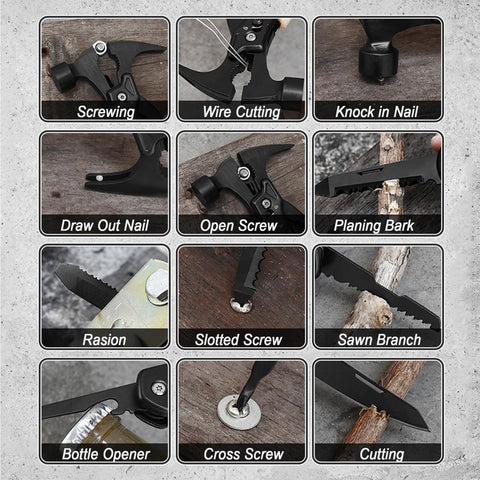 JUXWONE outdoor survival multi-tool features durable stainless steel and protective coating.