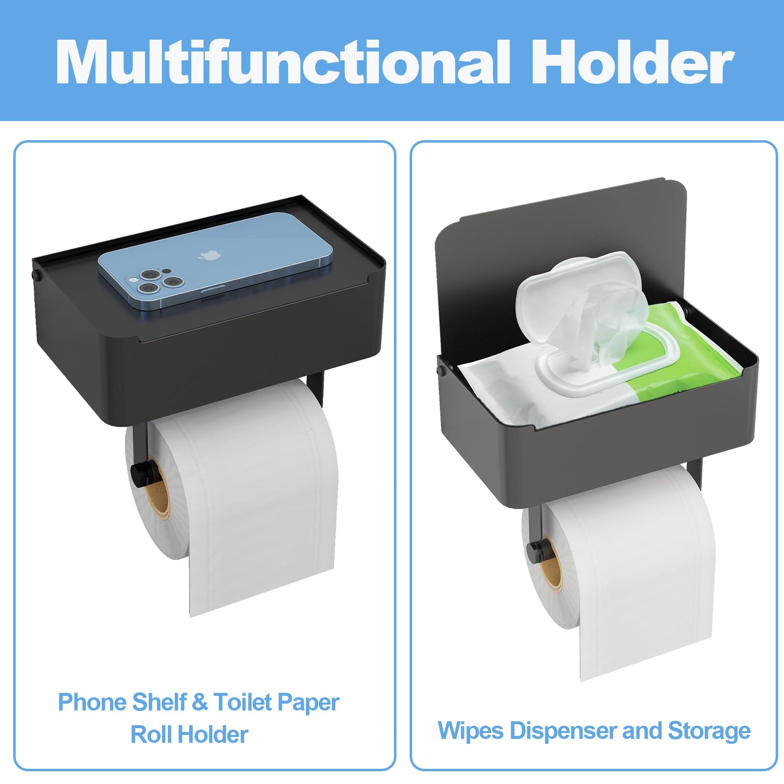 JUYSON matte black finish with shelf storage for easy wipes access