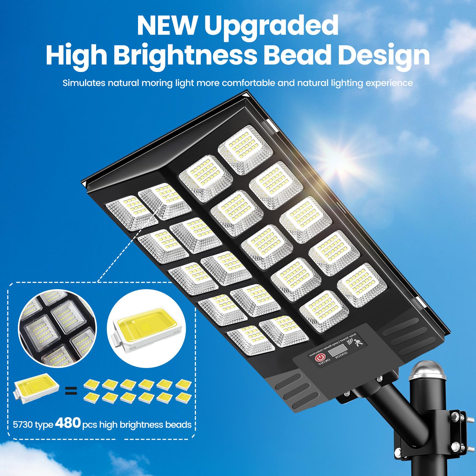 JWT solar LED flood light remote control for easy adjustments.