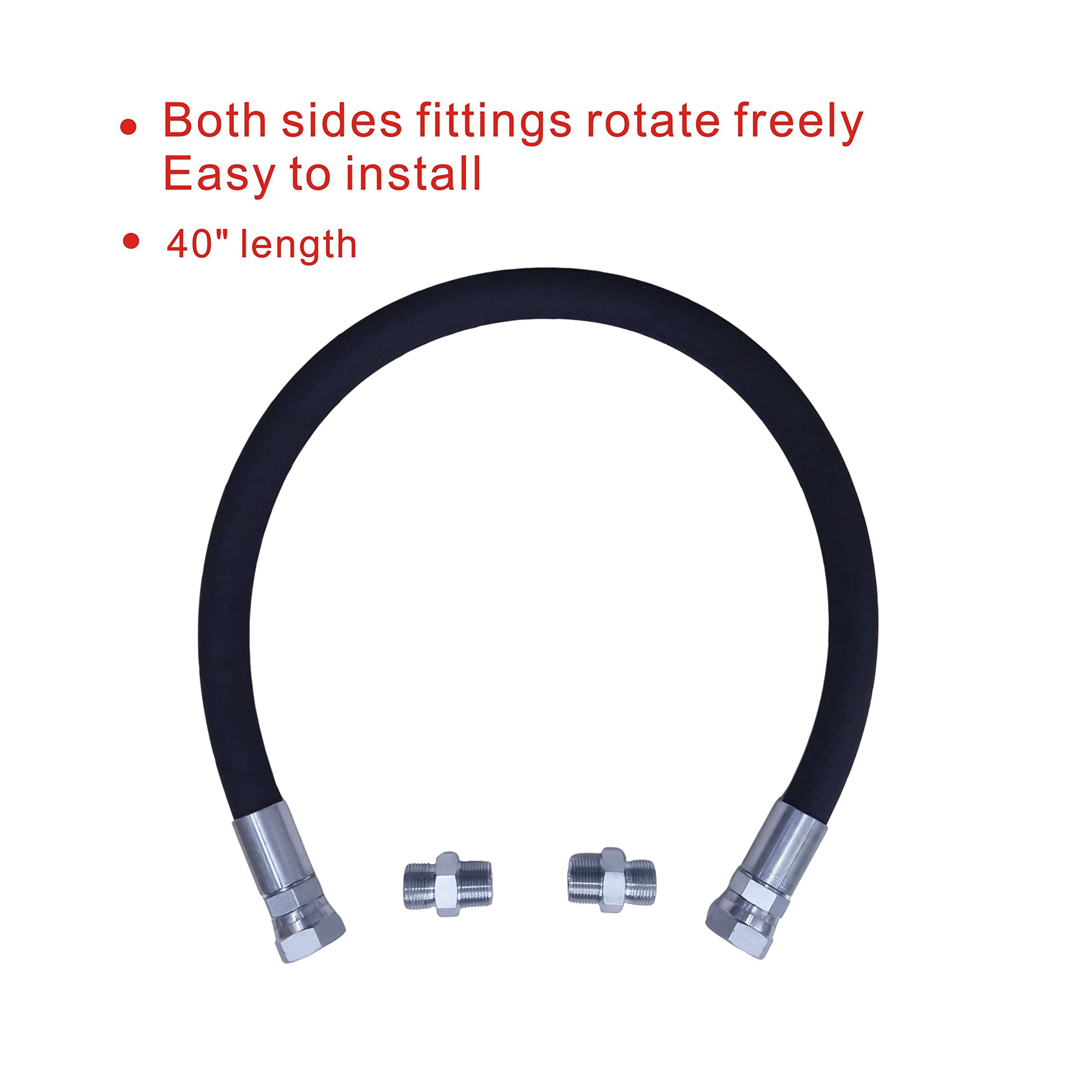 JXHONG jumper hose shows free-rotating 3/4 NPT fittings for easy setup.