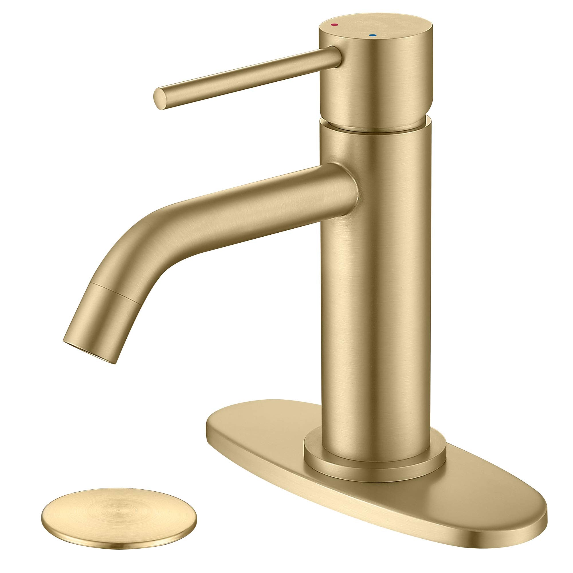 JXMMP brushed-gold bathroom faucet front view highlights stylish finish and solid construction