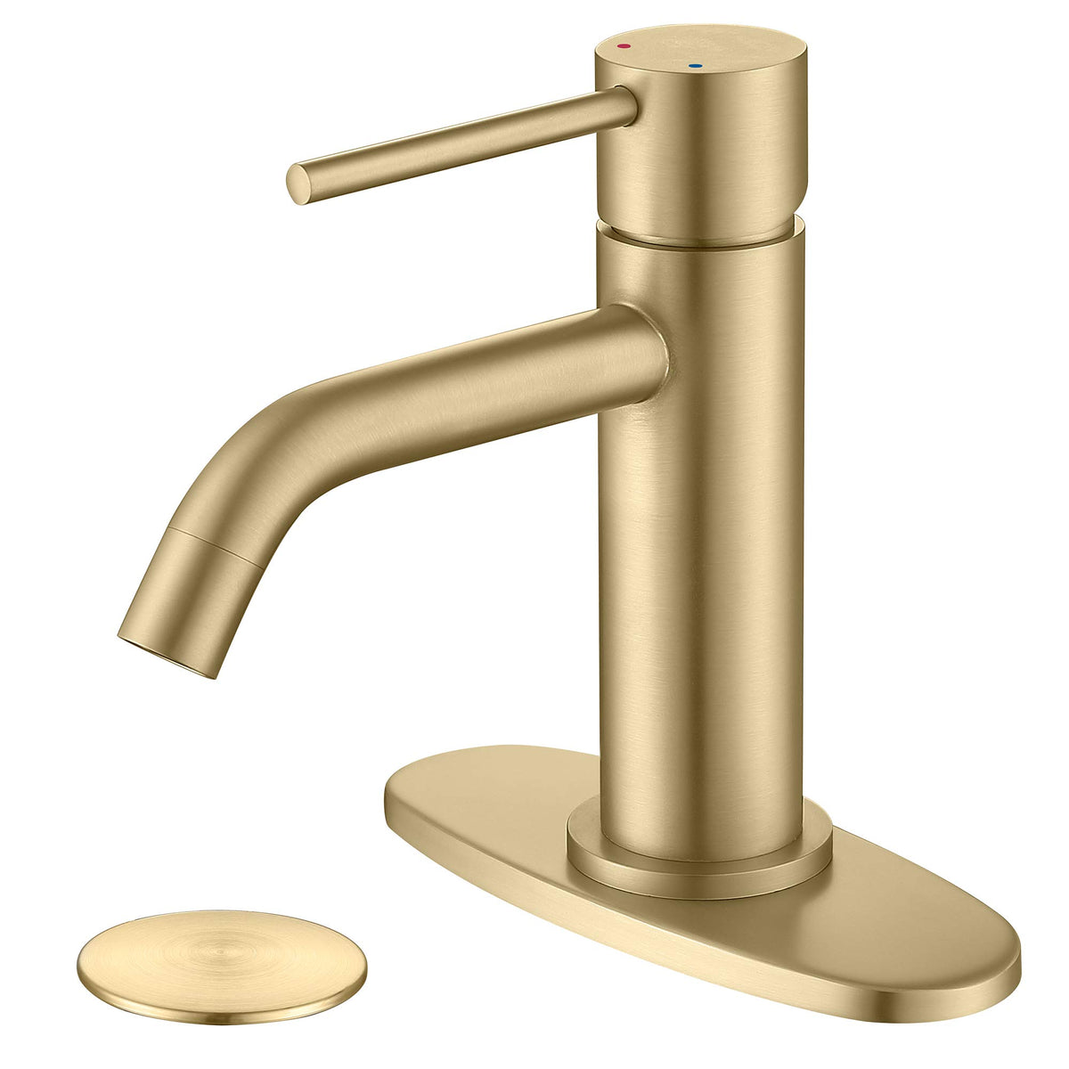 JXMMP brushed-gold bathroom faucet front view highlights stylish finish and solid construction