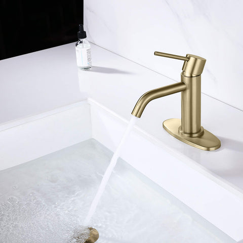 JXMMP brushed-gold faucet single-handle operation for quick temperature control