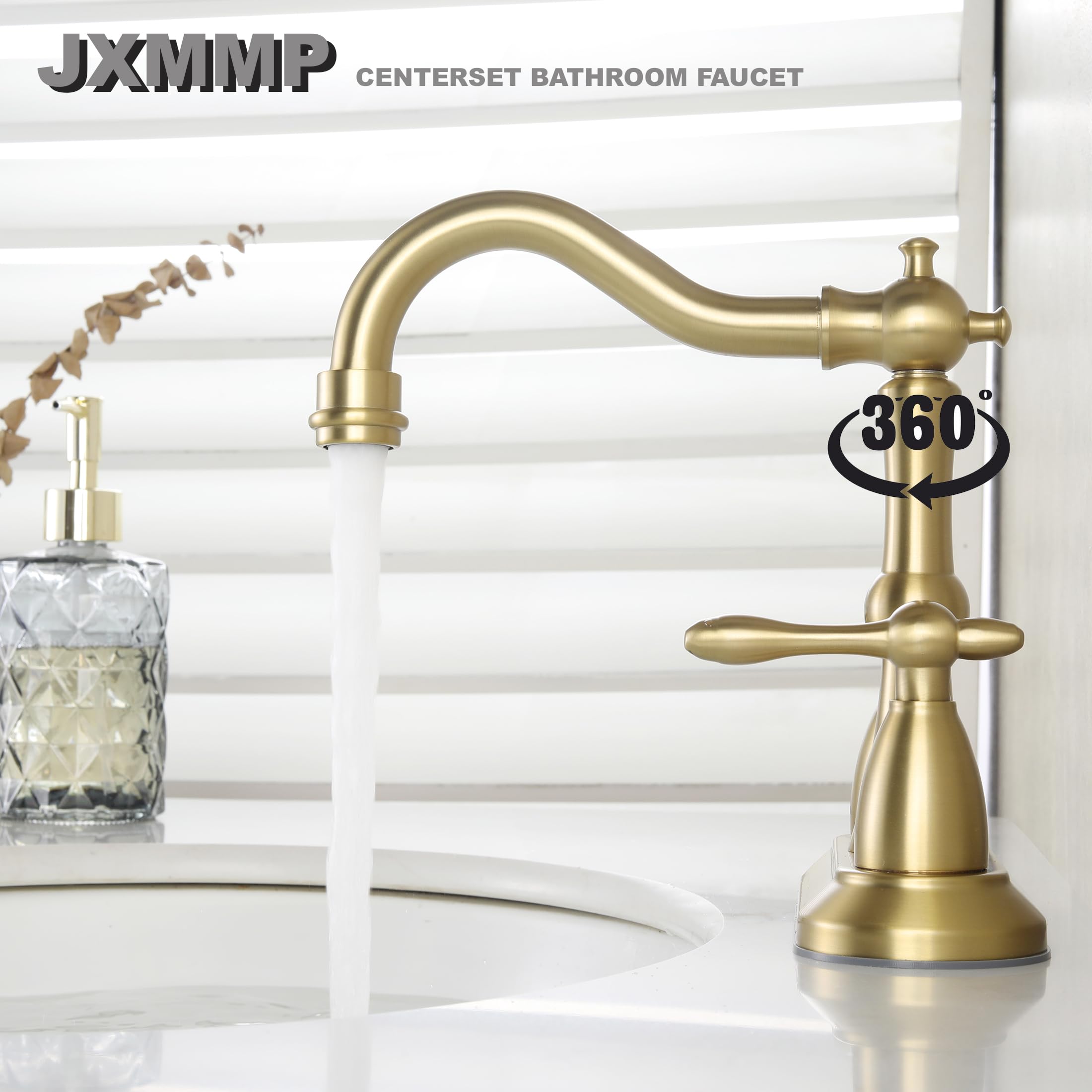 JXMMP brushed gold popup drain with overflow for two-hole setup