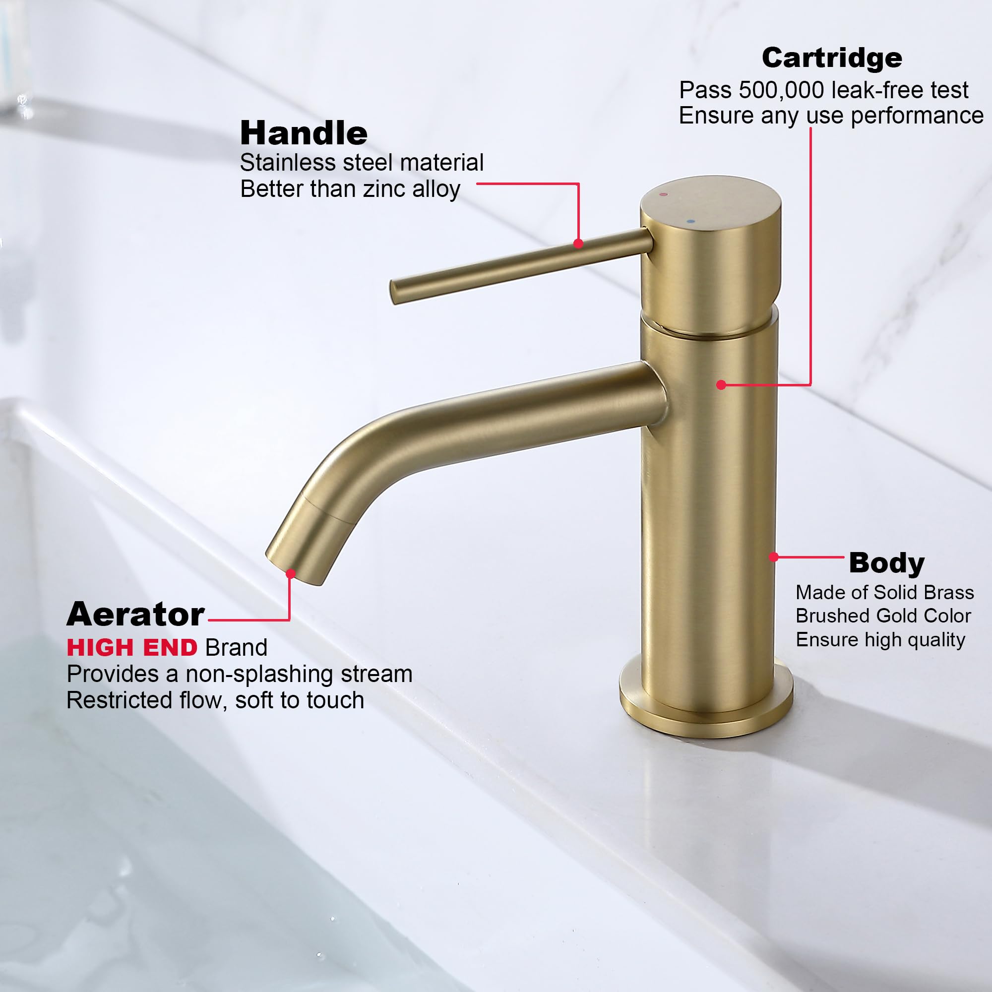 JXMMP brushed gold bathroom faucet side view showing sleek profile