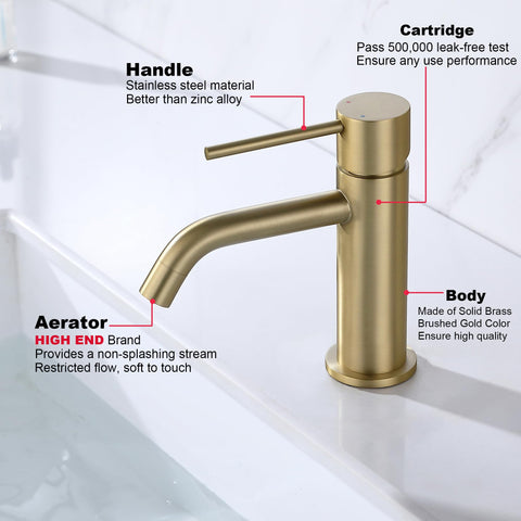 JXMMP brushed gold bathroom faucet side view showing sleek profile